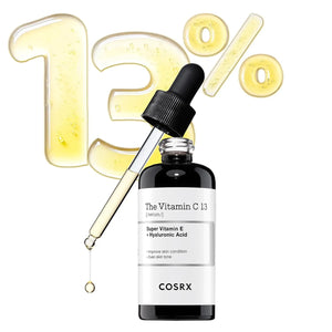 COSRX Pure Vitamin C 13% Serum bottle with dropper highlighting 13 percent vitamin C concentration