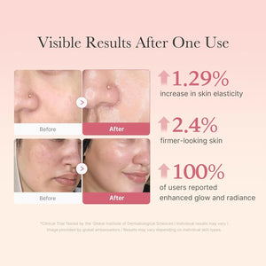 Before and after results of Medicube Collagen Jelly Cream showing improved skin elasticity, firmness, and glow