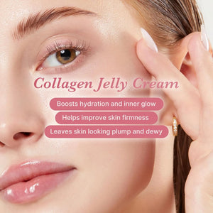 Model applying Medicube Collagen Jelly Cream for hydrated, firm, plump, and glowing skin