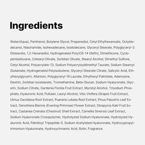 Ingredients list of Medicube Zero Pore One-Day Cream with panthenol, salicylic acid, and niacinamide