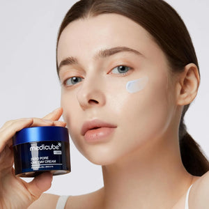 Model applying Medicube Zero Pore One-Day Cream for smoother skin and refined pores