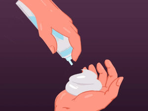 Illustration of Rogaine Women’s 5% Minoxidil Foam being dispensed into the hand for application