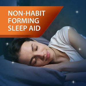 Woman sleeping peacefully at night using Unisom non-habit forming nighttime sleep aid