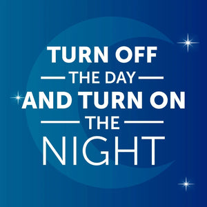 Unisom SleepTabs brand message graphic reading turn off the day and turn on the night