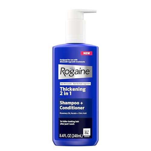 Rogaine Men's Thickening 2 in 1 Shampoo + Conditioner, Hair Thickening Shampoo & Conditioner with Rosemary Oil, Keratin & Citric Acid Leaves Hair Visibly Thicker, Not Minoxidil, 8.4 fl. oz