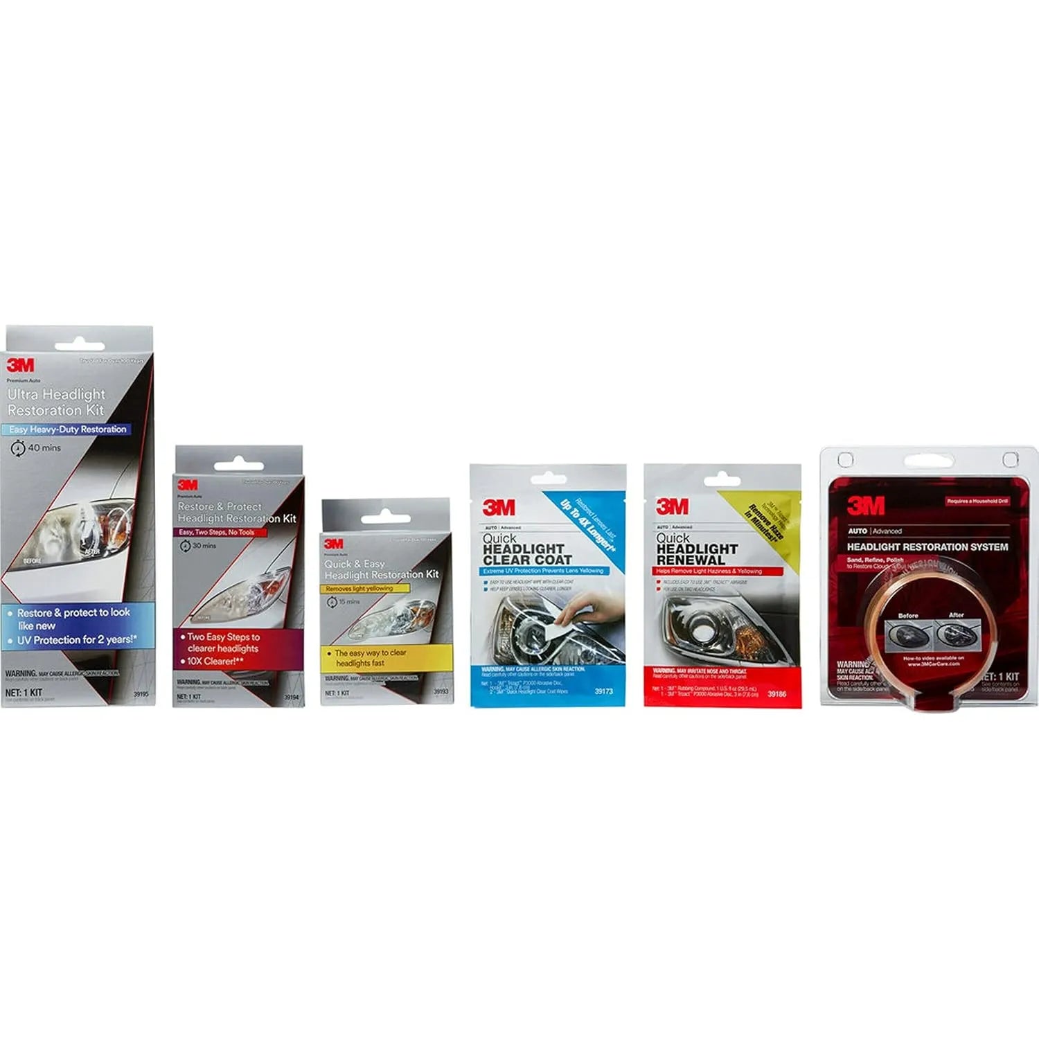 3M headlight restoration kits comparison lineup for automotive headlight cleaning