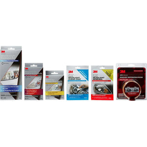 3M headlight restoration kits comparison lineup for automotive headlight cleaning