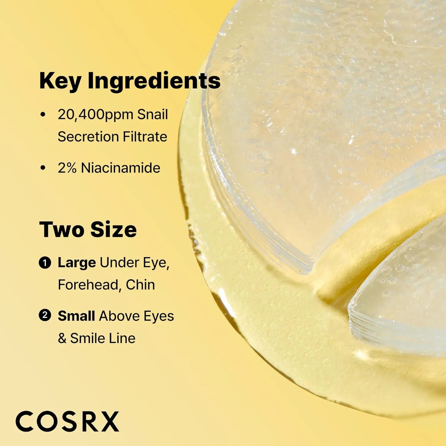 COSRX Advanced Snail Hydrogel Eye Patch ingredients with snail mucin and niacinamide