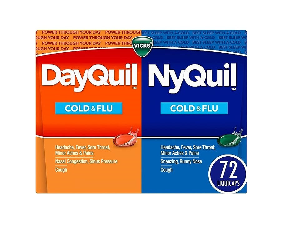 Vicks DayQuil and NyQuil Combo Pack, Cold & Flu Medicine, Powerful Multi-Symptom Daytime And Nighttime Relief For Headache, Fever, Sore Throat, Cough, 72 Count, 48 DayQuil, 24 NyQuil Liquicaps