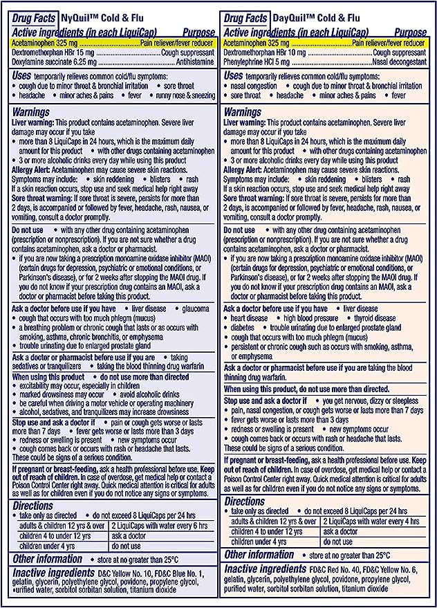 Vicks DayQuil and NyQuil Combo Pack, Cold & Flu Medicine, Powerful Multi-Symptom Daytime And Nighttime Relief For Headache, Fever, Sore Throat, Cough, 72 Count, 48 DayQuil, 24 NyQuil Liquicaps