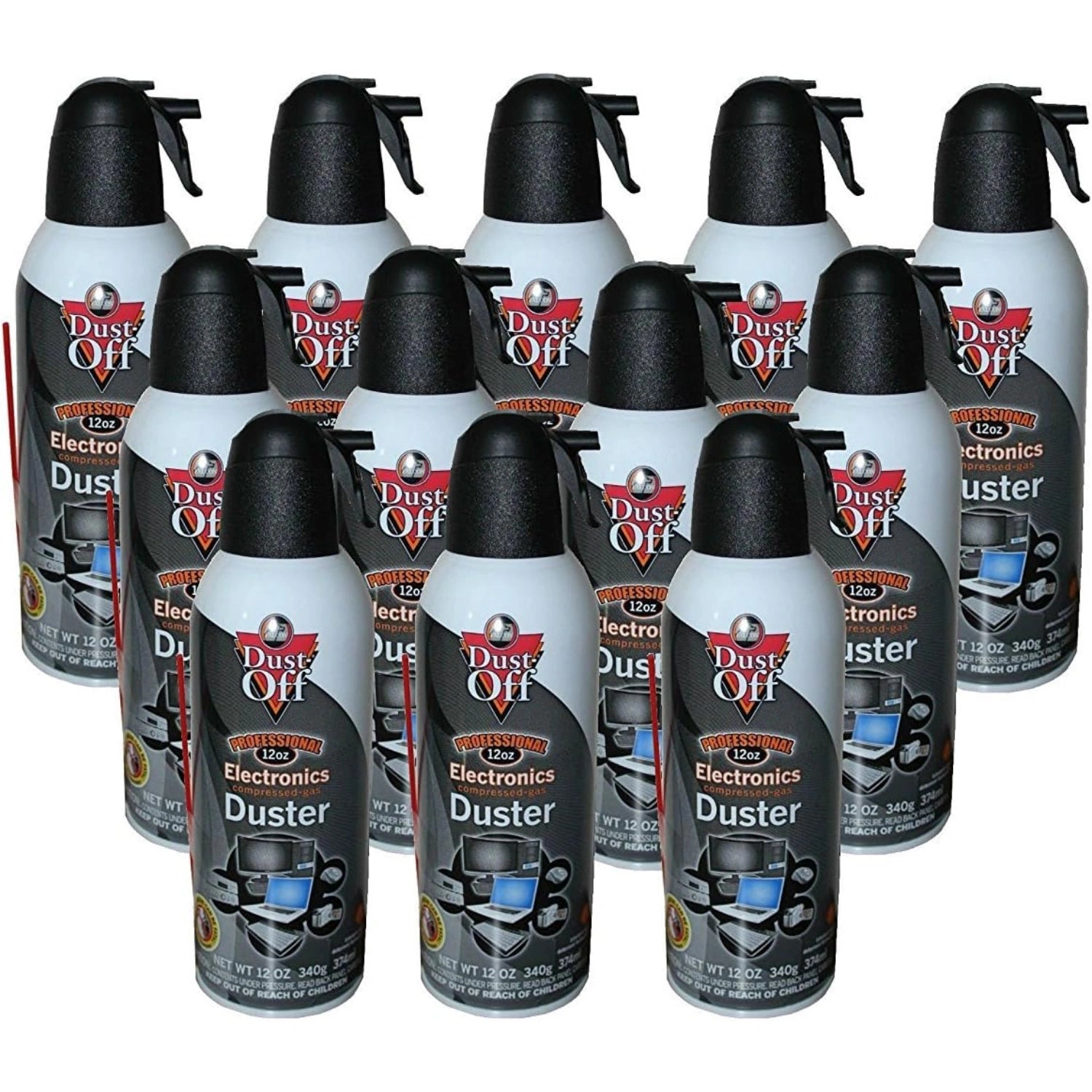 Falcon Dust-Off Professional Electronics Compressed Air Duster 12 oz 12-pack bundle, multiple cans with precision trigger nozzle for cleaning electronics.