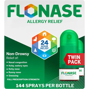 Flonase Allergy Relief nasal spray twin pack with 144 sprays per bottle, 24-hour non-drowsy seasonal allergy relief