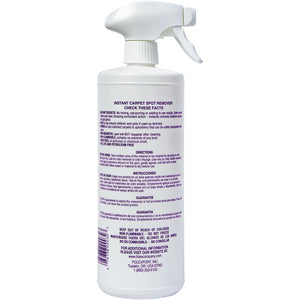Back label of FOLEX Instant Carpet Spot Remover 32 oz bottle showing usage instructions, directions, safety information, and product details.