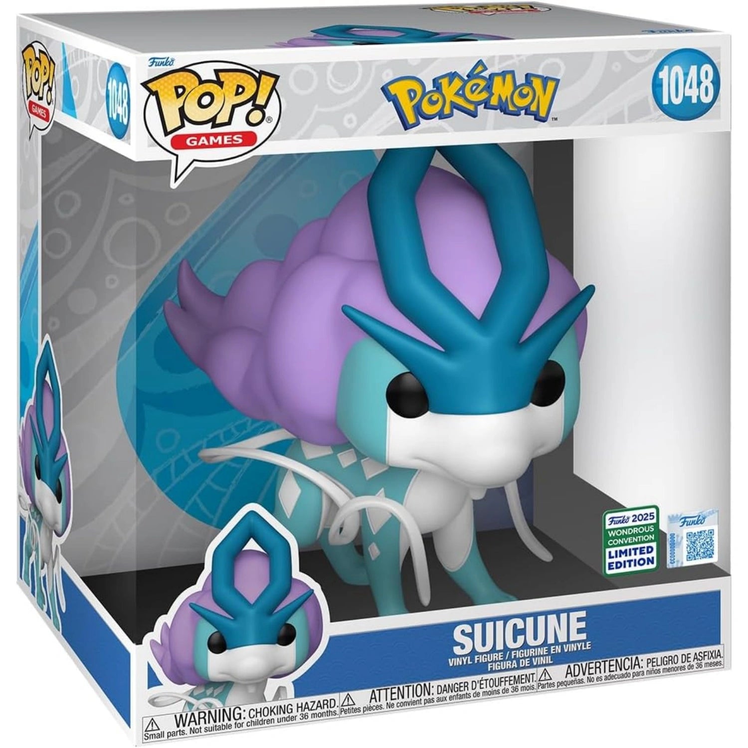 Funko Pop Jumbo Suicune Amazon Exclusive 2025 WonderCon limited edition vinyl figure in official Pokémon display box number 1048.
