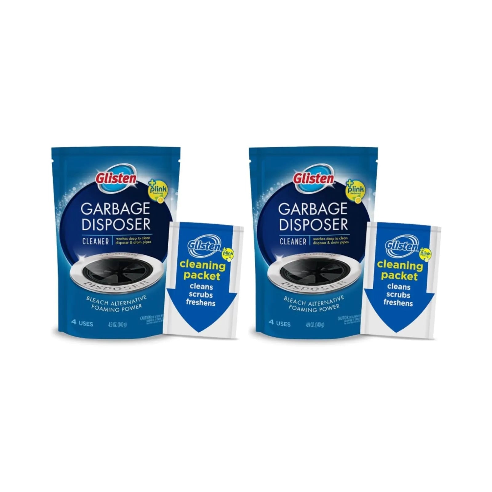 Glisten garbage disposer foaming cleaner lemon scent 2 pack with cleaning packets and 4 uses per pouch