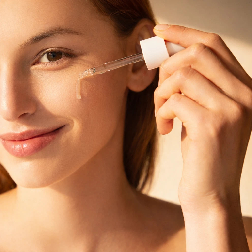 Model applying
Madagascar Centella Ampoule serum for calming sensitive skin