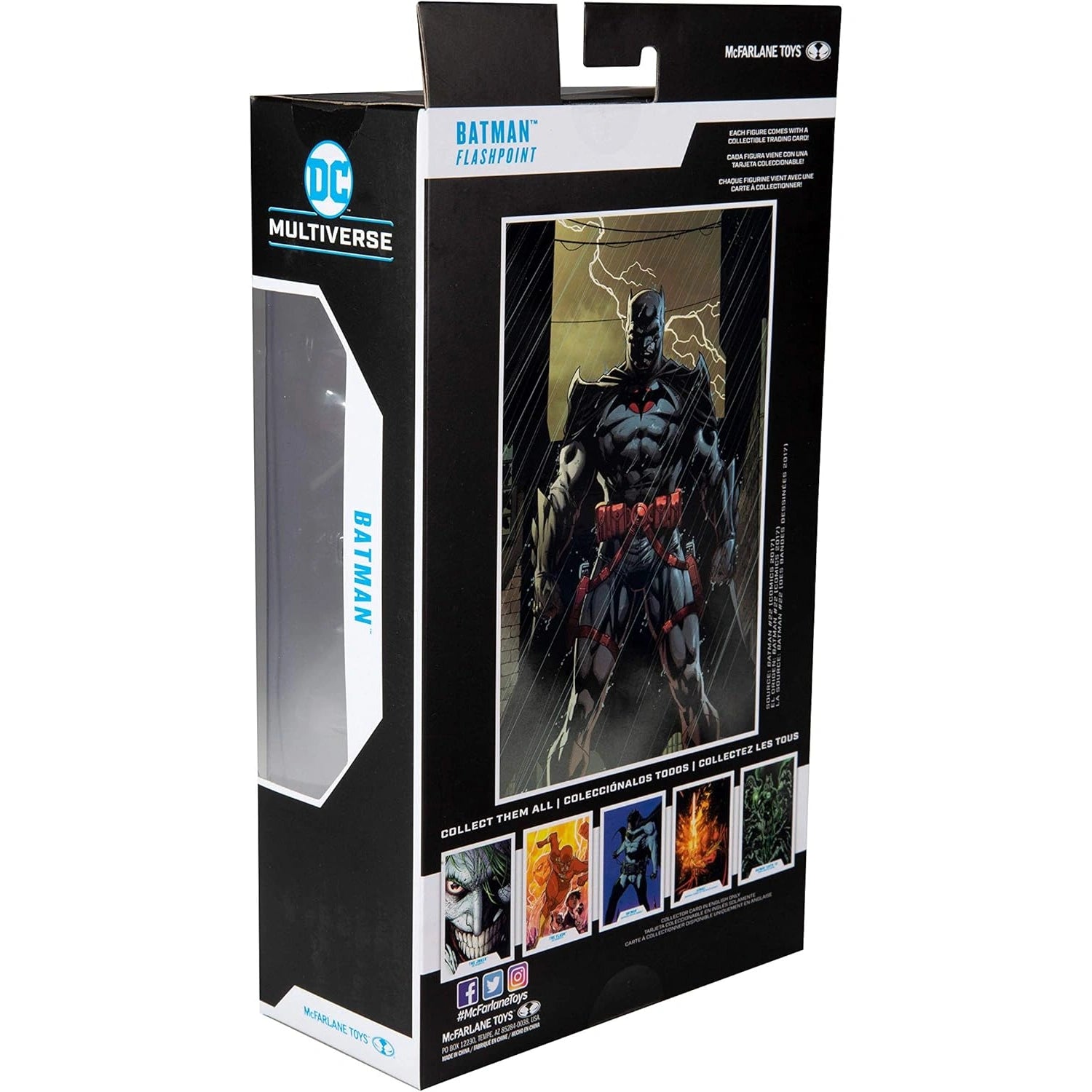 Back of McFarlane Toys DC Multiverse Batman Flashpoint 7-inch action figure packaging with artwork.
