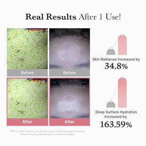 Before and after results of Medicube PDRN Pink Vita Coating Sheet Mask showing improved skin radiance and hydration