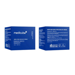 Medicube Zero Pore One-Day Cream packaging showing front and back, 50 ml Korean skincare