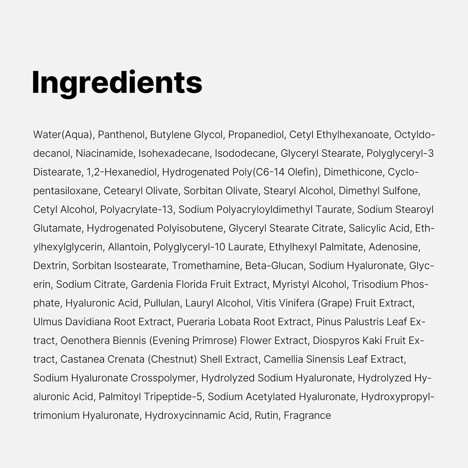 Ingredients list of Medicube Zero Pore One-Day Cream with panthenol, salicylic acid, and niacinamide